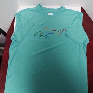 Greg Norman T-Shirt Mena Size M Heat Play Dry Cyan Shark Logo
